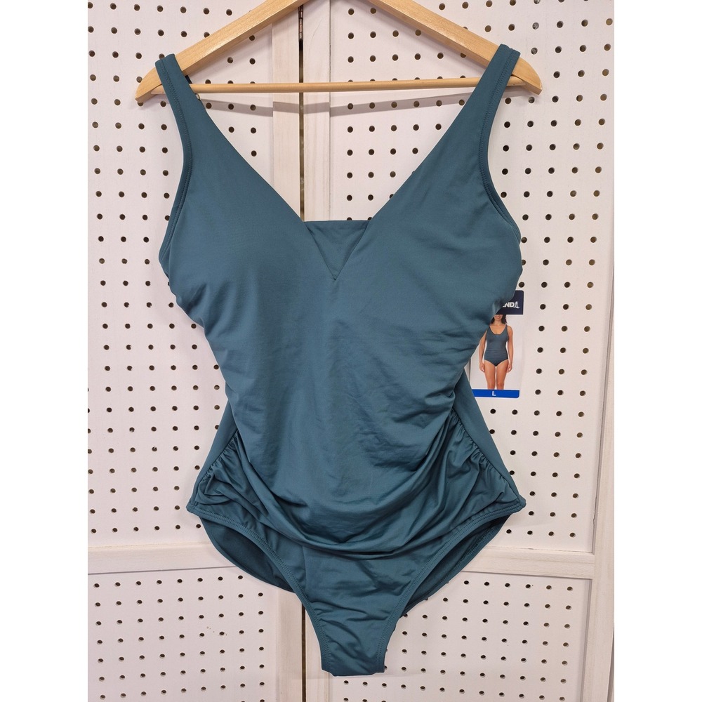 Lands End Womens Slender V-Neck One Piece Swimsuit Large NWT